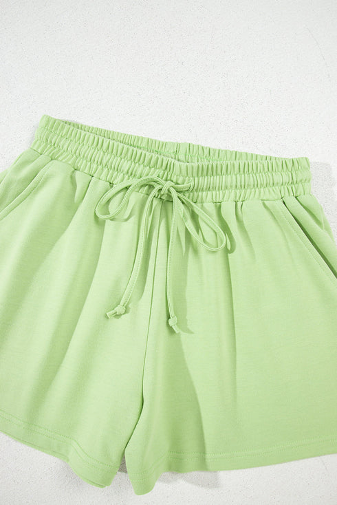 Relaxed Fit V Neck Drawstring Lounge Shorts Set